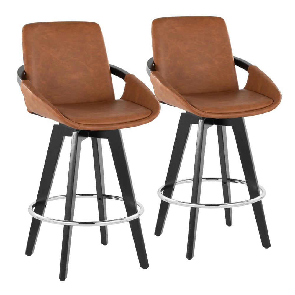 English Elm Fixed-height Swivel Counter Stools with Faux Leather Seats and Chrome Footrest Set of 2 B202S01807
