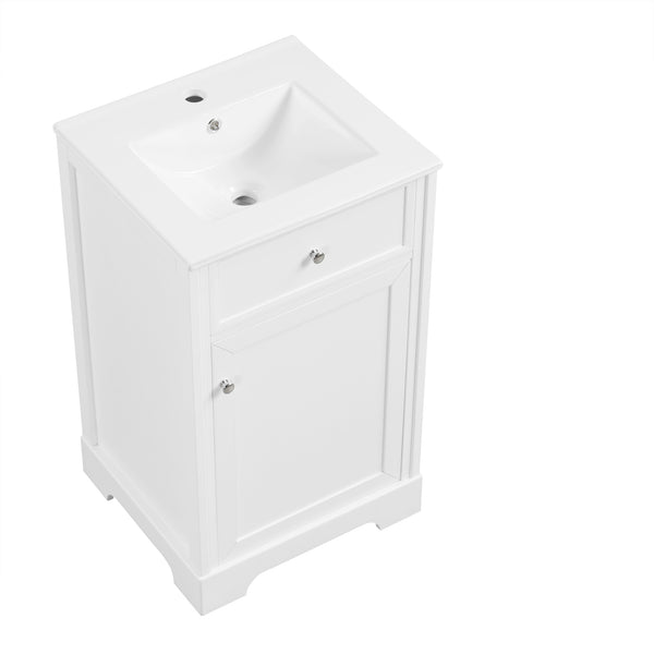 English Elm 20" Bathroom Vanity with Ceramic Sink, MDF Construction, Soft-Closing Door, Storage Rack & Shelf White N725P218017K