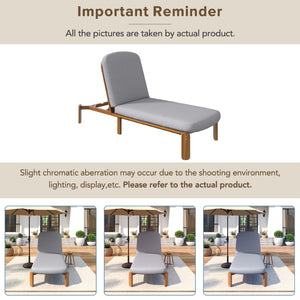 English Elm Outdoor Acacia Wood Chaise Lounge Reclining Patio Chair with Cushion for Poolside Grey N719P445623A