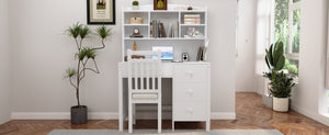 English Elm Vintage 40'' Home Executive Desk Set with Upholstered Chair and Built-In Bookshelf for Stylish Productivity White 44 L x 23 W x 13.5 H N733P272894K