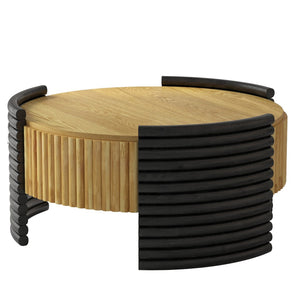 English Elm 31.50" Round Flip-top Storage Coffee Table Fluted Mdf Base for Modern Living Rooms Wood W757P383553