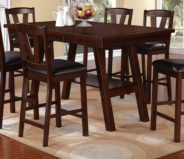 English Elm Dining Solid Wood 6-Piece Set with V-Back Chairs and Bench, Dark Finish, Contemporary Dining Appeal Walnut 71 L x 45 W x 7 H B011S00963