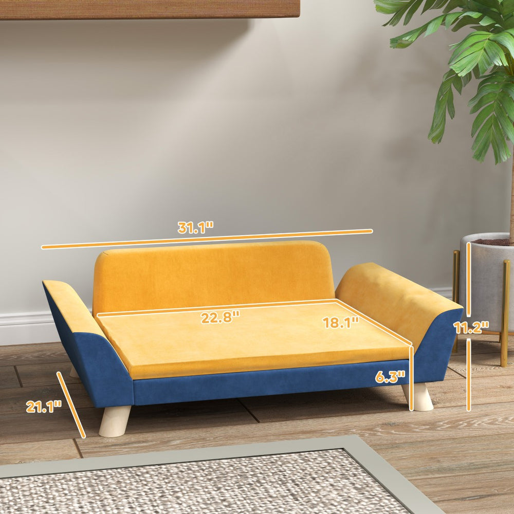 English Elm Dog Sofa Bed with Plush Foam Cushion Washable Cover Raised Frame for Small Pets T3971P407042