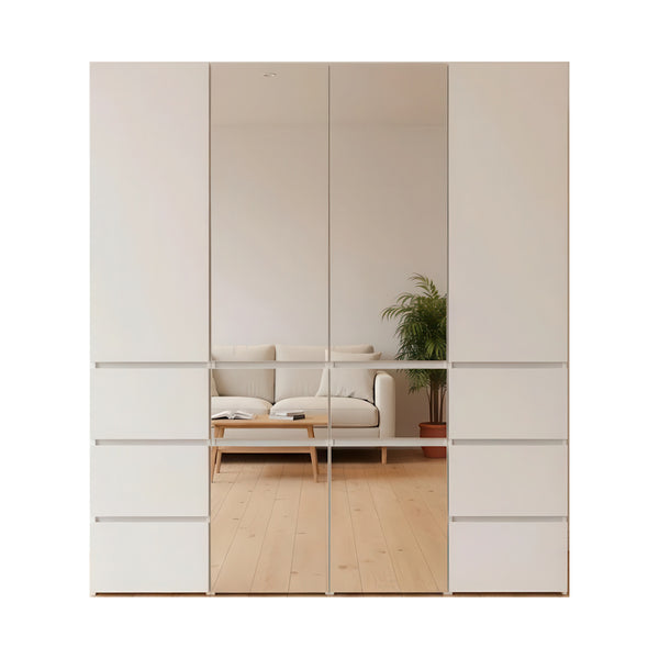 English Elm Elise Modular Wood Closet System with Mirror — White Melamine Walk-In Organizer, Durable Storage and Easy Assembly B040S00124