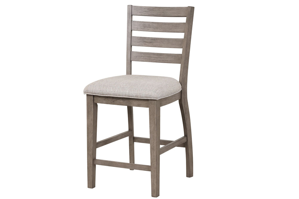 English Elm Counter Ladderback Counter Stool Set of 2 – Rustic Gray Upholstered Seats, Solid Wood Frame, Durable Polyester Finish B2699P208968