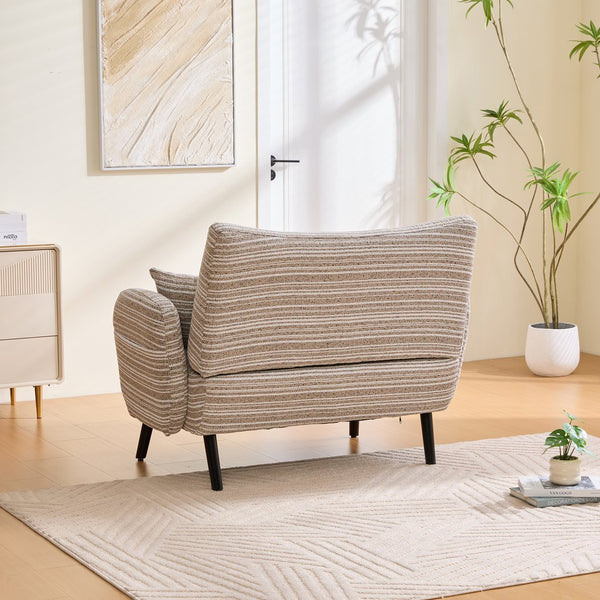 English Elm Modern tufted two-seater sofa with boucle upholstery, tapered legs, storage pockets, cozy compact design khaki W395P376587