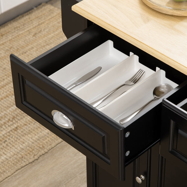 English Elm HOMCOM Mobile Kitchen Island with Drop Leaf Breakfast Bar, Rubberwood Top, Locking Casters & Storage Black W2225P217408