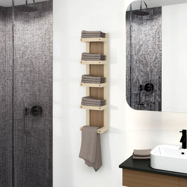 English Elm Chidester Five Shelf Towel Tower Natural Oak Finish Freestanding Bathroom Organizer B097P407601