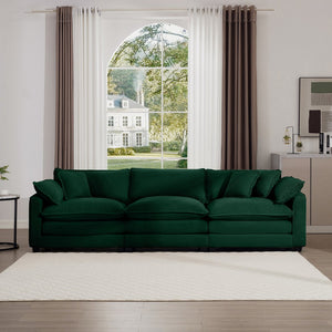 English Elm Mid-Century Modern Sectional Sofa - Plush Green Corduroy 3-Seater With Pillows For Ultimate Comfort W714S00815