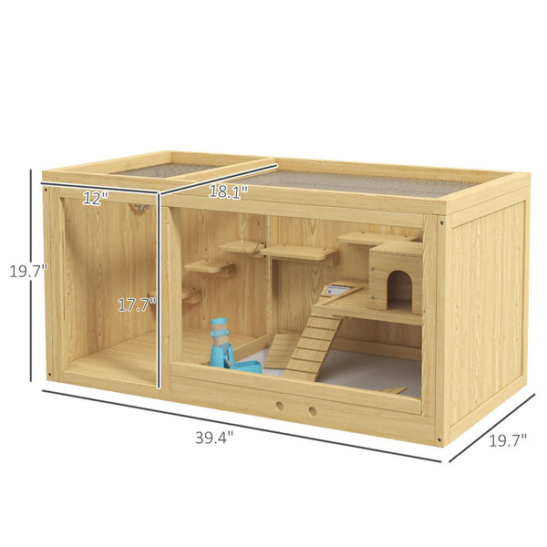 English Elm Pawhut Fir Wood Hamster Habitat Two Level Gerbil Enclosure with Ladder and Seesaw W2225P173819