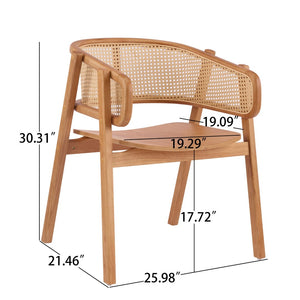 English Elm Rattan Mesh Back Rubberwood Arm Dining Chairs Bohemian Coastal Natural Set of 2 N772P415449N