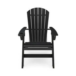 English Elm Adirondack Hdpe Poly Lumber Chair with Cup Holder for Patio Garden Poolside Black B195P198766