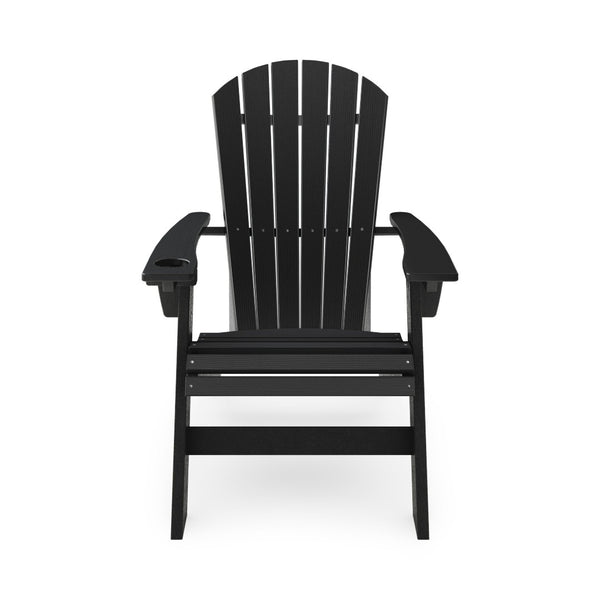 English Elm Adirondack Hdpe Poly Lumber Chair with Cup Holder for Patio Garden Poolside Black B195P198766
