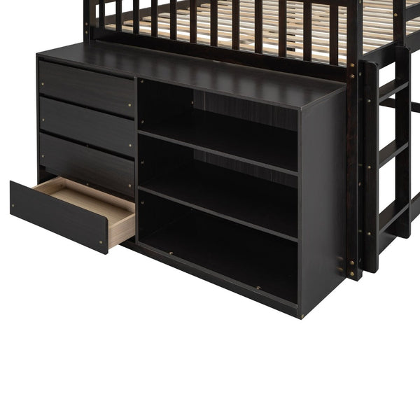 English Elm Full Over Bunk Bed with Four Drawers Three Shelves Pine and Mdf Kids Frame Espresso LT000267AAP-1