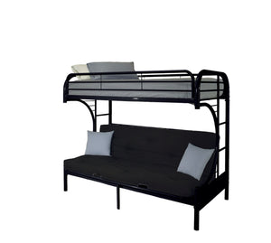 HomeRoots Black Twin Over Queen Bunk Bed – Contemporary Metal Frame for Space-Saving, Safe, and Stylish Sleep Solutions Black 285194
