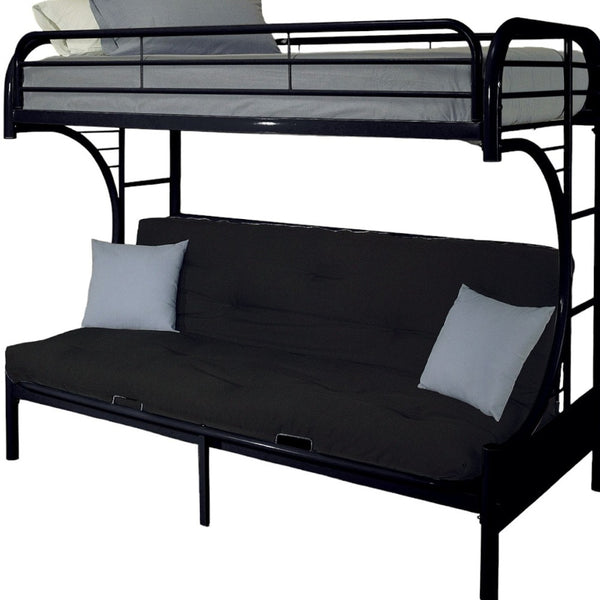 Homeroots 84" Twin Xl Over Queen Black Metal Tube Bunk Bed - Stylish, Sturdy Design With Safety Features! Black Metal 285194