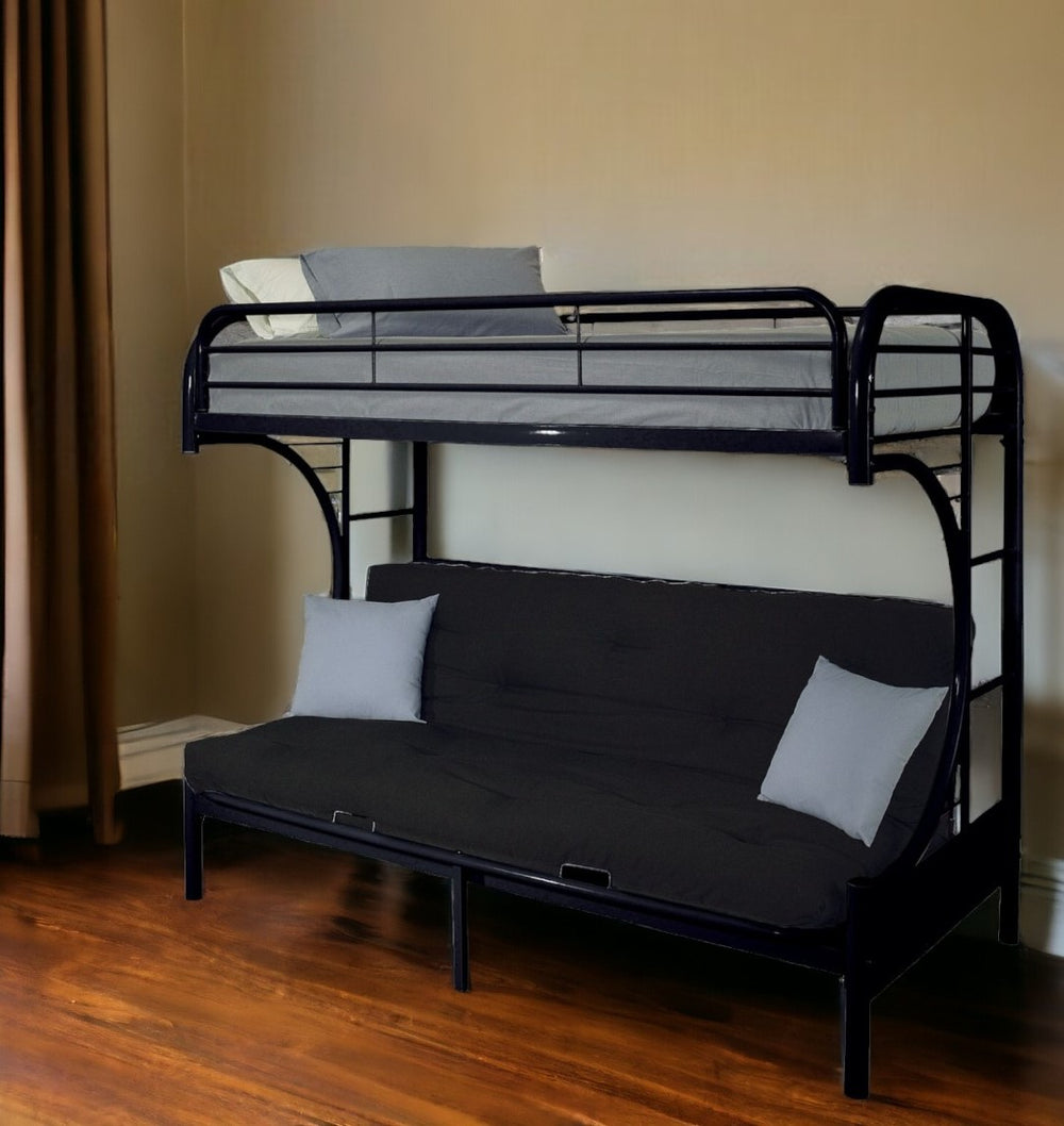 Homeroots 84" Twin Xl Over Queen Black Metal Tube Bunk Bed - Stylish, Sturdy Design With Safety Features! Black Metal 285194