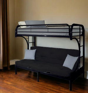 Homeroots 84" Twin Xl Over Queen Black Metal Tube Bunk Bed - Stylish, Sturdy Design With Safety Features! Black Metal 285194