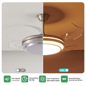 English Elm 42 Inch Modern Led Ceiling Fan With Remote, Silent Dc Motor, Retractable Blades & 6-Speed Control W2312P374995