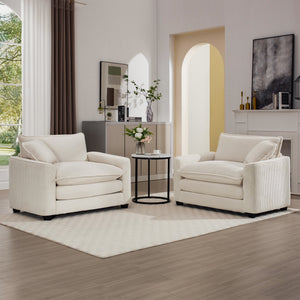 English Elm Luxurious Deep Seated Sofa Set With 2 Single Accent Chairs In Light Beige Corduroy For Living Spaces W714S00764