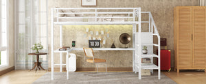 English Elm Full Size Loft Bed With L-Shaped Desk, Wardrobe, Usb, Led Light - Space-Saving Design For All Ages W1580S00133