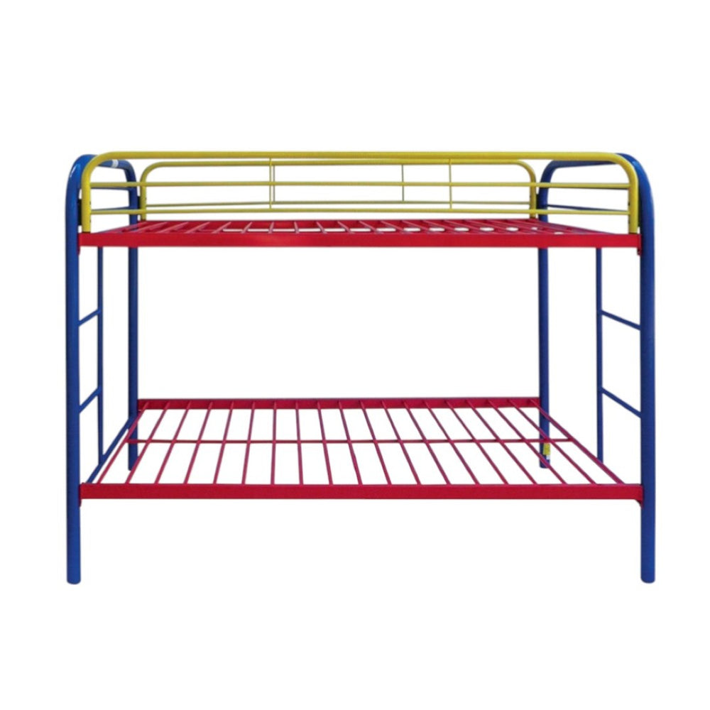 HomeRoots Blue Twin Metal Bunk Bed - Fun, Colorful Space-Saving Design with Safety Features for Kids' Rooms 285200