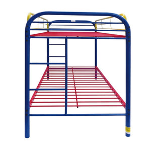 HomeRoots Blue Twin Metal Bunk Bed - Fun, Colorful Space-Saving Design with Safety Features for Kids' Rooms 285200