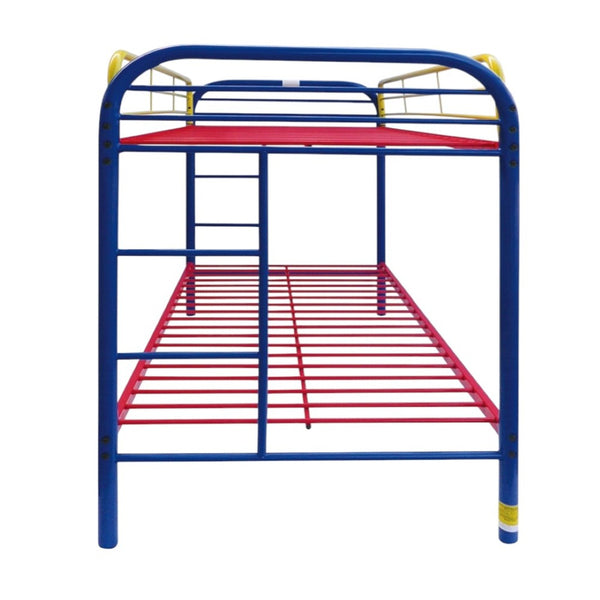 HomeRoots Blue Twin Metal Bunk Bed - Fun, Colorful Space-Saving Design with Safety Features for Kids' Rooms 285200