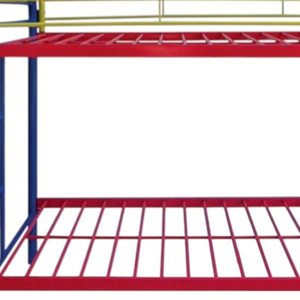 HomeRoots Blue Twin Metal Bunk Bed - Fun, Colorful Space-Saving Design with Safety Features for Kids' Rooms 285200