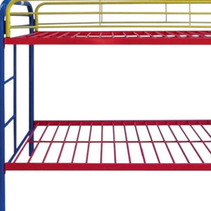 HomeRoots Blue Twin Metal Bunk Bed - Fun, Colorful Space-Saving Design with Safety Features for Kids' Rooms 285200