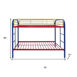 HomeRoots Blue Twin Metal Bunk Bed - Fun, Colorful Space-Saving Design with Safety Features for Kids' Rooms 285200