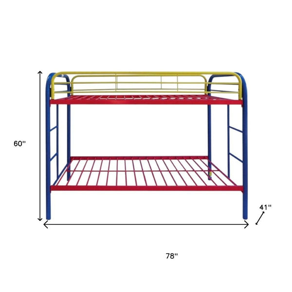 HomeRoots Blue Twin Metal Bunk Bed - Fun, Colorful Space-Saving Design with Safety Features for Kids' Rooms 285200