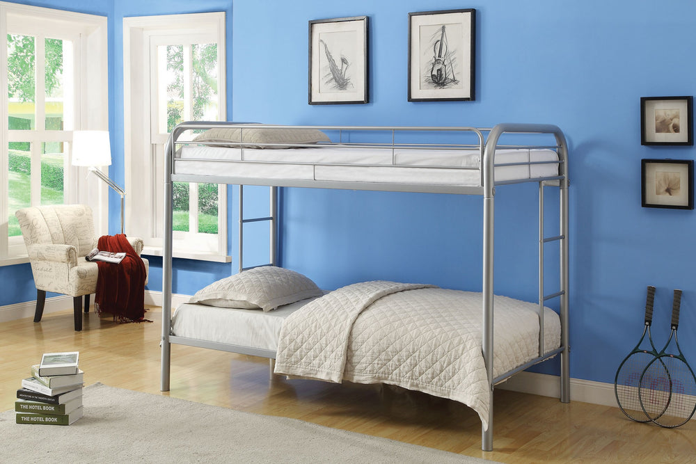 Homeroots 78" X 41" X 60" Twin Over Twin Silver Metal Tube Bunk Bed  Metal 285201