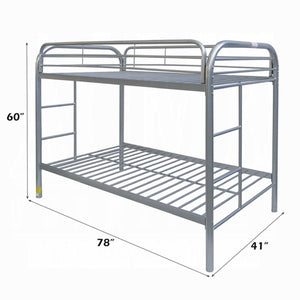 HomeRoots Gray Twin-Over-Twin Metal Bunk Bed with Safety Guardrails, Ideal for Kids’ Rooms, Space-Saving Design 285201