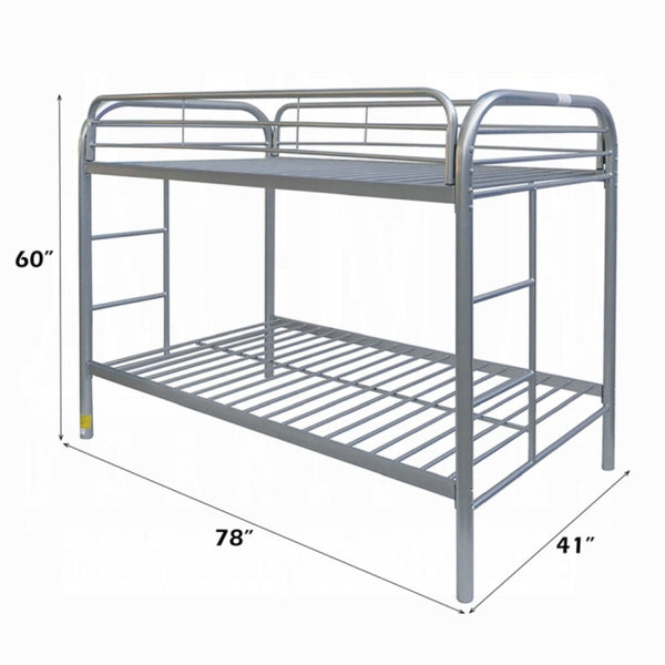 HomeRoots Gray Twin-Over-Twin Metal Bunk Bed with Safety Guardrails, Ideal for Kids’ Rooms, Space-Saving Design 285201