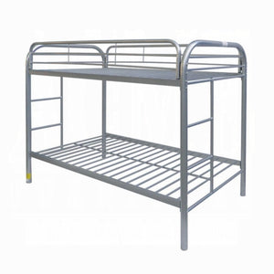 HomeRoots Gray Twin-Over-Twin Metal Bunk Bed with Safety Guardrails, Ideal for Kids’ Rooms, Space-Saving Design 285201
