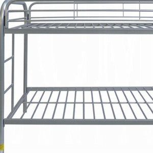 HomeRoots Gray Twin-Over-Twin Metal Bunk Bed with Safety Guardrails, Ideal for Kids’ Rooms, Space-Saving Design 285201