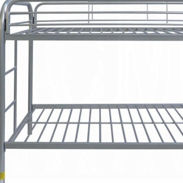 HomeRoots Gray Twin-Over-Twin Metal Bunk Bed with Safety Guardrails, Ideal for Kids’ Rooms, Space-Saving Design 285201