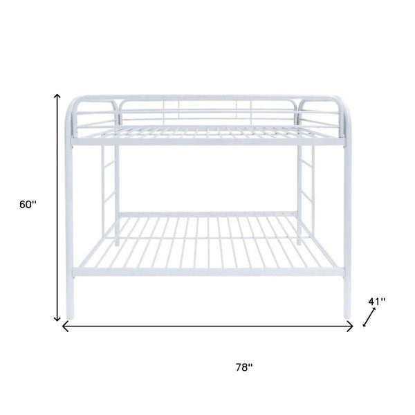 HomeRoots Black Twin Over Twin Metal Bunk Bed - Stylish Space-Saving Design with Safety Guardrails and Ladder White 285202