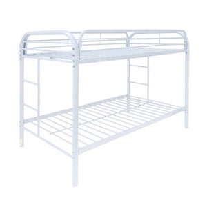 HomeRoots Black Twin Over Twin Metal Bunk Bed - Stylish Space-Saving Design with Safety Guardrails and Ladder White 285202