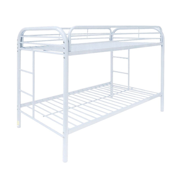 HomeRoots Black Twin Over Twin Metal Bunk Bed - Stylish Space-Saving Design with Safety Guardrails and Ladder White 285202