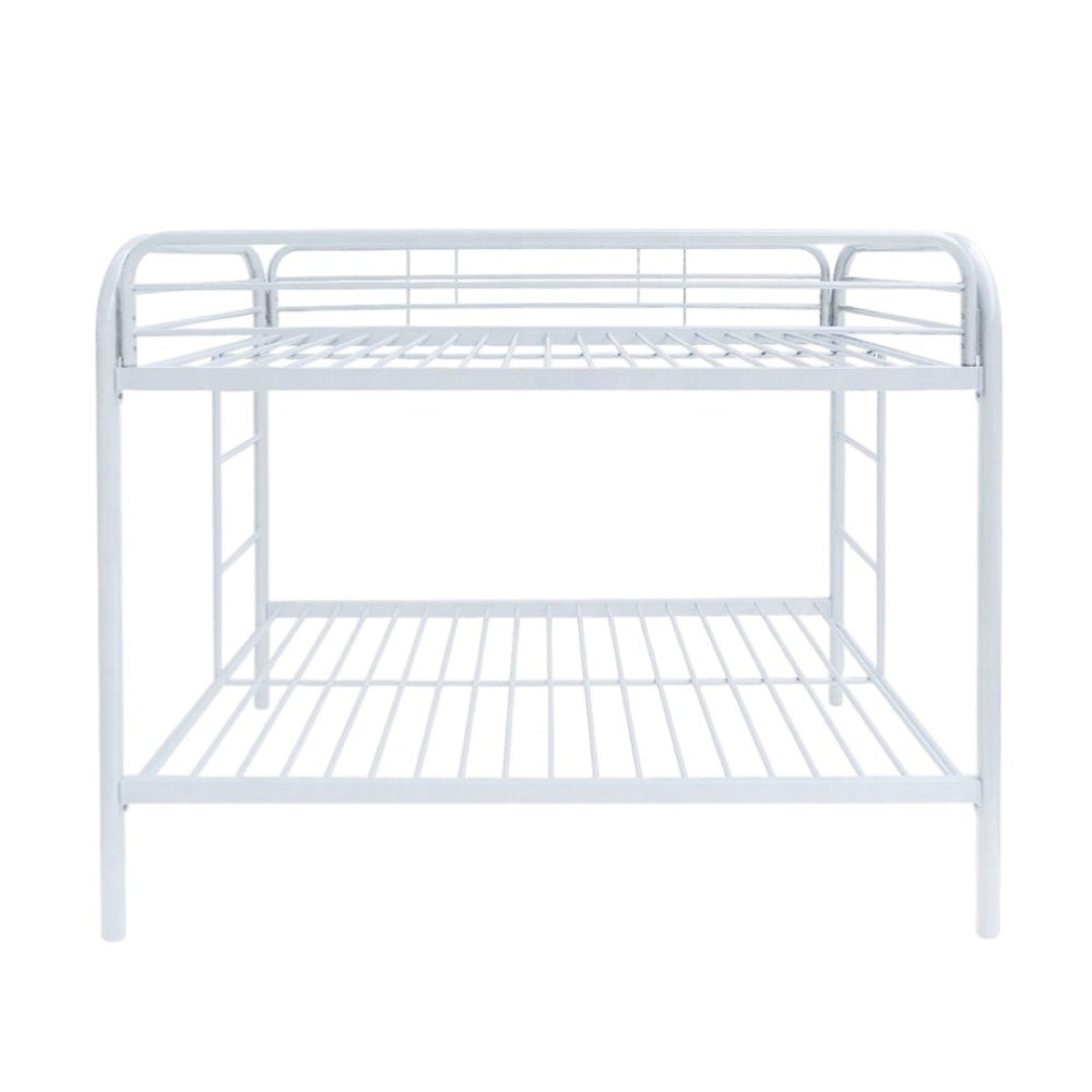 HomeRoots Black Twin Over Twin Metal Bunk Bed - Stylish Space-Saving Design with Safety Guardrails and Ladder White 285202