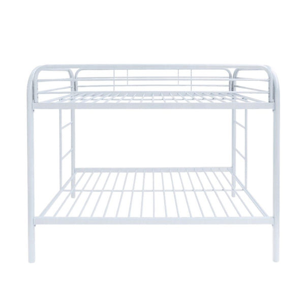 HomeRoots Black Twin Over Twin Metal Bunk Bed - Stylish Space-Saving Design with Safety Guardrails and Ladder White 285202
