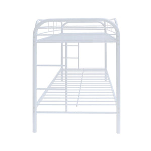 HomeRoots Black Twin Over Twin Metal Bunk Bed - Stylish Space-Saving Design with Safety Guardrails and Ladder White 285202