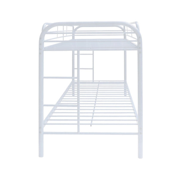 HomeRoots Black Twin Over Twin Metal Bunk Bed - Stylish Space-Saving Design with Safety Guardrails and Ladder White 285202