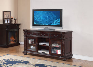 Homeroots 65" Dark Brown Solid Wood Enclosed And Open Storage Tv Stand  Solid Wood 285213