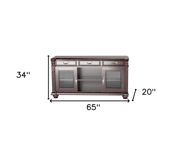 Homeroots 65" Dark Brown Solid Wood Enclosed And Open Storage Tv Stand  Solid Wood 285213
