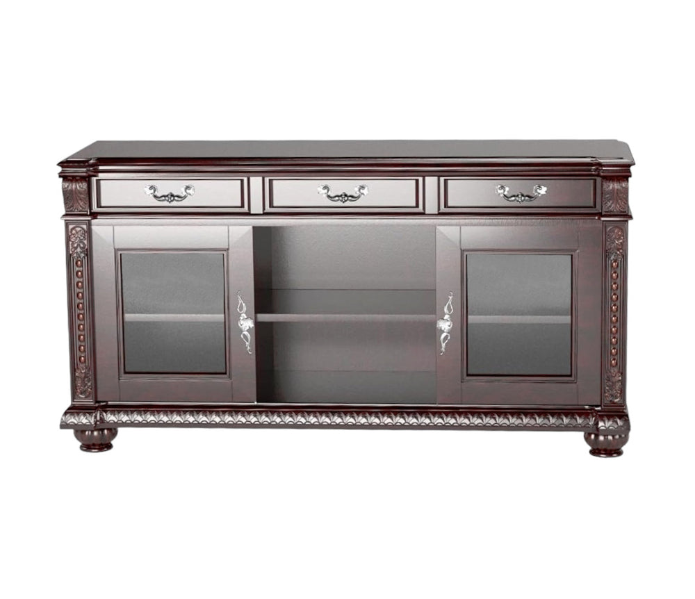 Homeroots 65" Dark Brown Solid Wood Enclosed And Open Storage Tv Stand  Solid Wood 285213