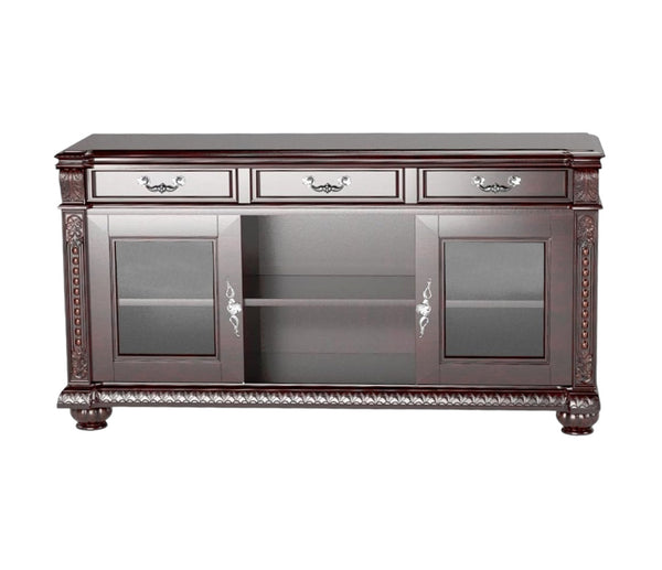 Homeroots 65" Dark Brown Solid Wood Enclosed And Open Storage Tv Stand  Solid Wood 285213