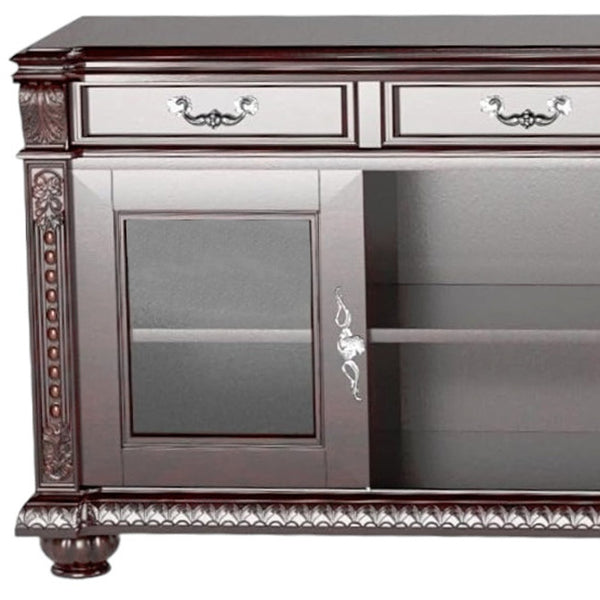 Homeroots 65" Dark Brown Solid Wood Enclosed And Open Storage Tv Stand  Solid Wood 285213